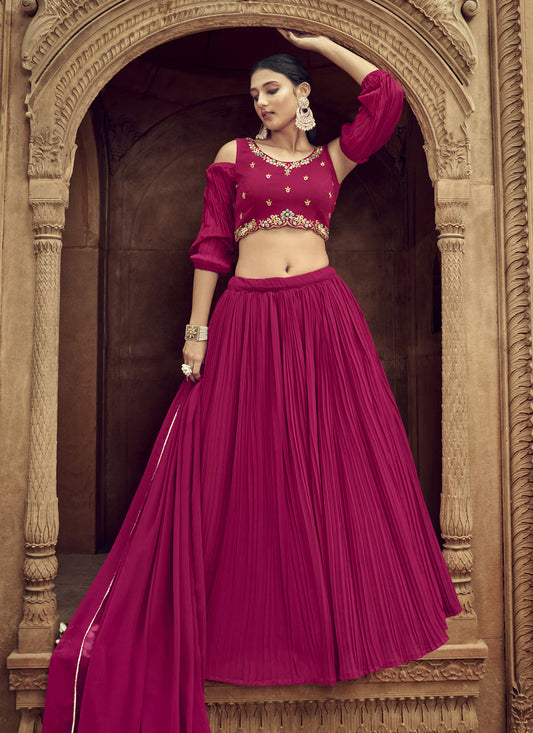 Raspberry Pink Faux Georgette Lehenga Choli for Ceremonial