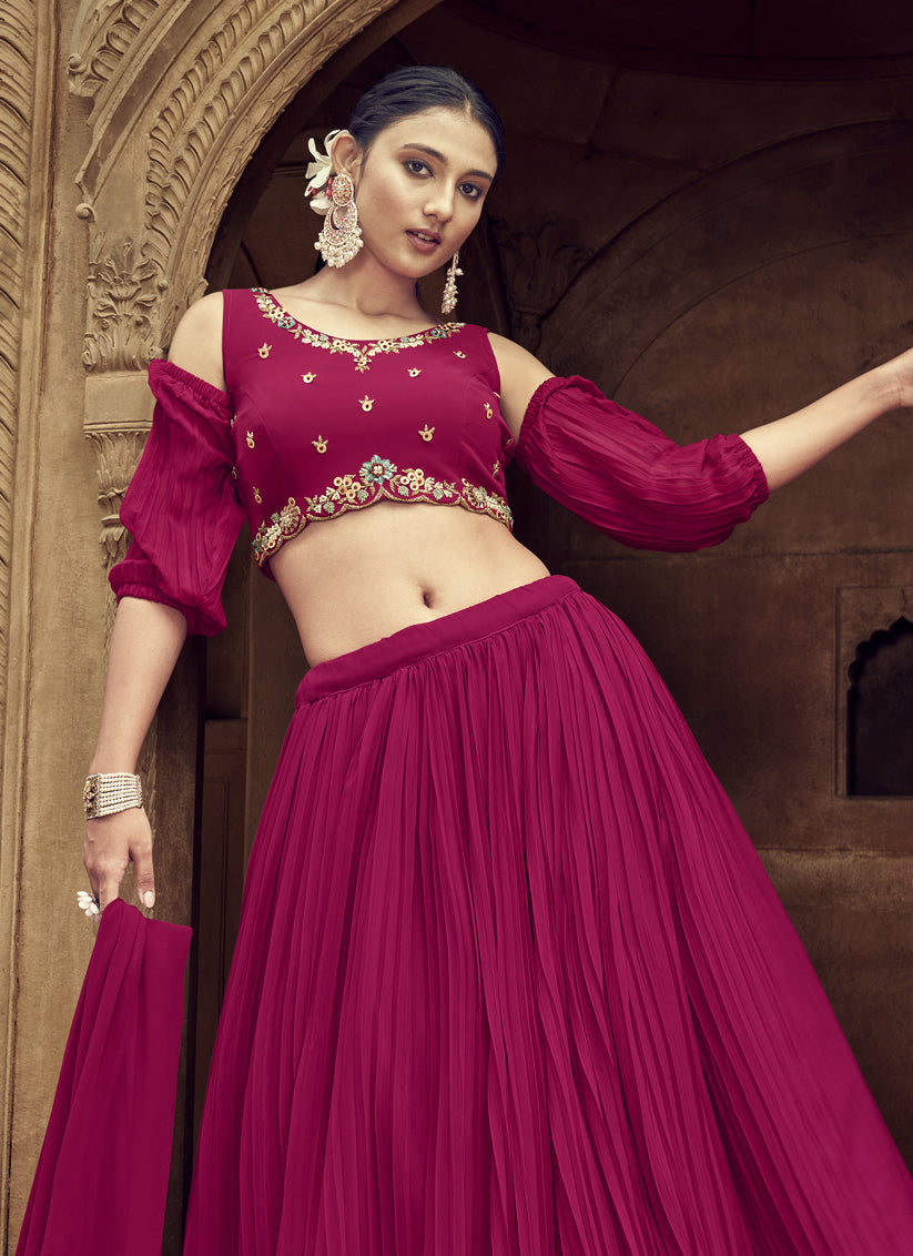 Raspberry Pink Faux Georgette Lehenga Choli for Ceremonial