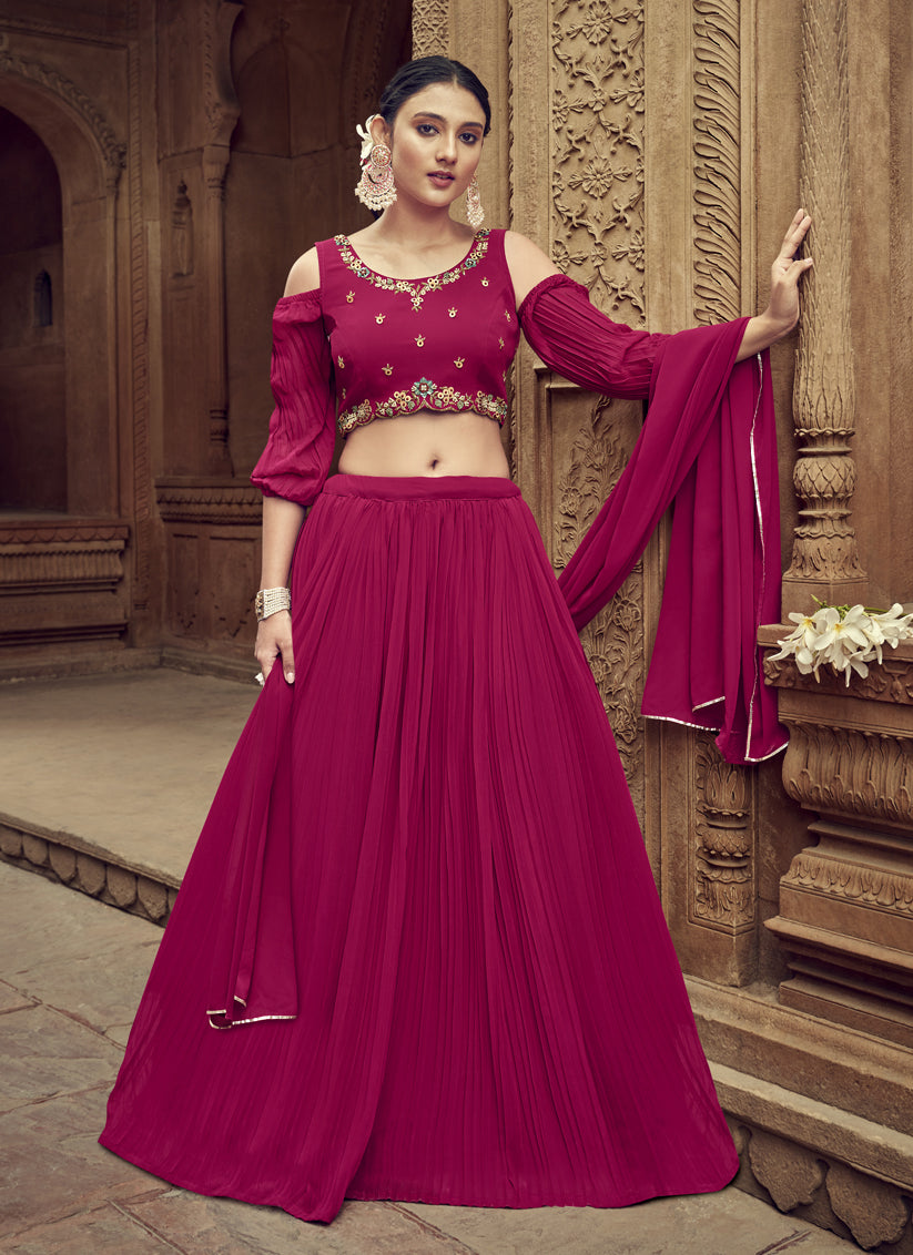 Raspberry Pink Faux Georgette Lehenga Choli for Ceremonial