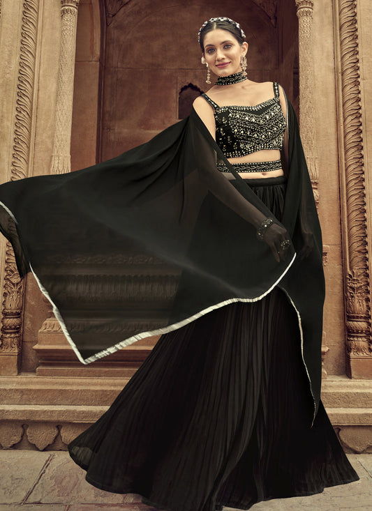 Black Faux Georgette Lehenga Choli for Sangeet