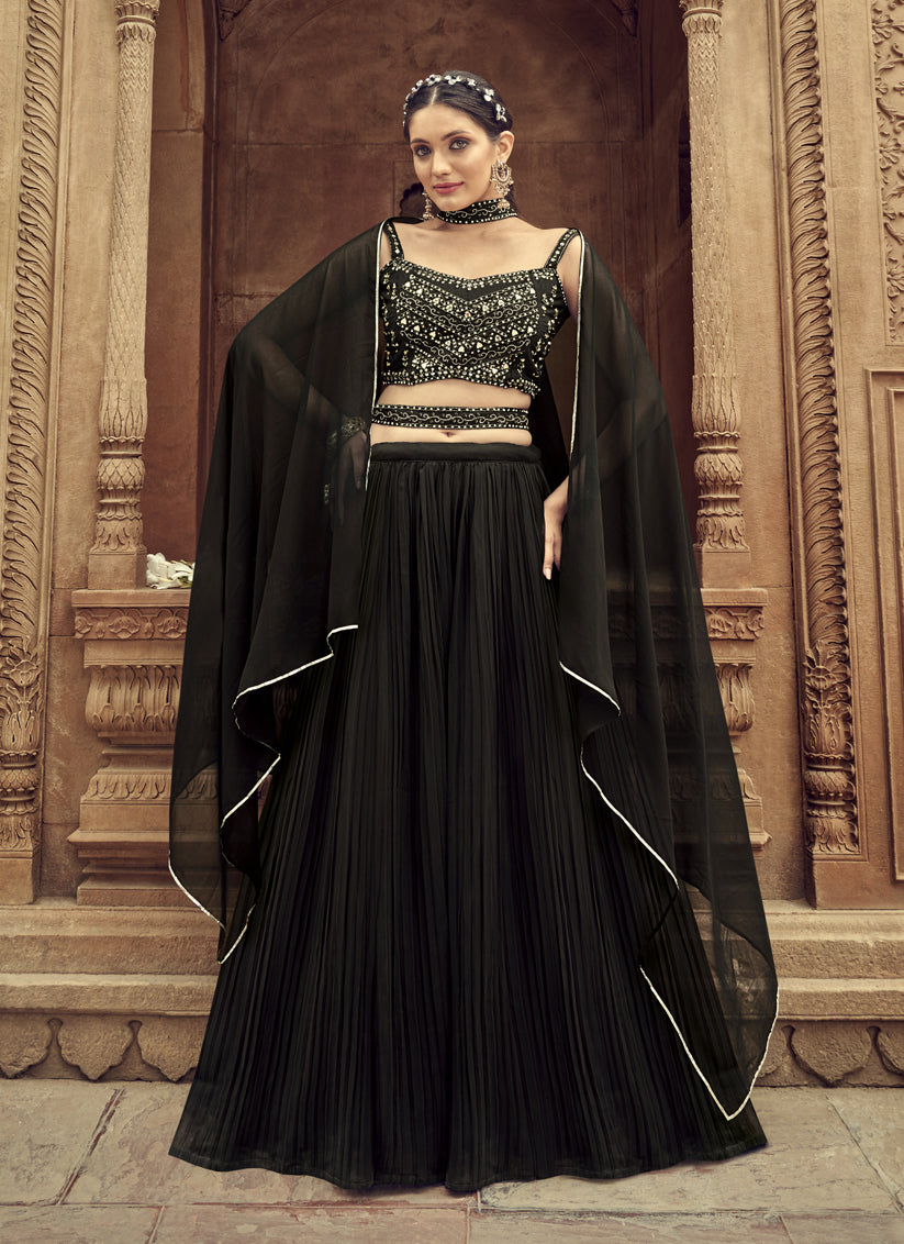 Black Faux Georgette Lehenga Choli for Sangeet