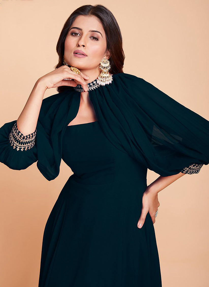 Rama Green Faux Georgette Gown