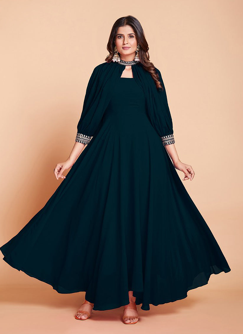 Rama Green Faux Georgette Gown