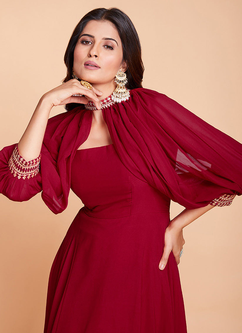 Raspberry Red Faux Georgette Gown