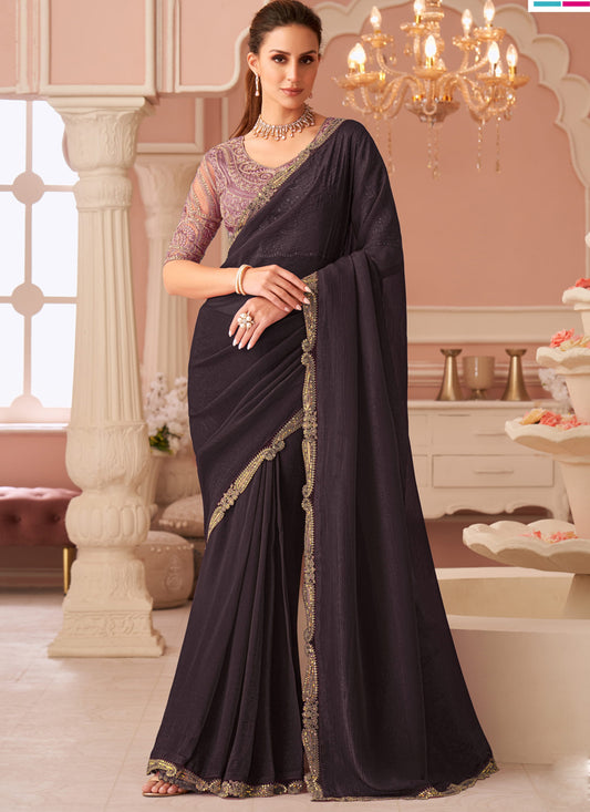 Magnetic Oak Brown Georgette Party Wear Saree with Embroidered Blouse