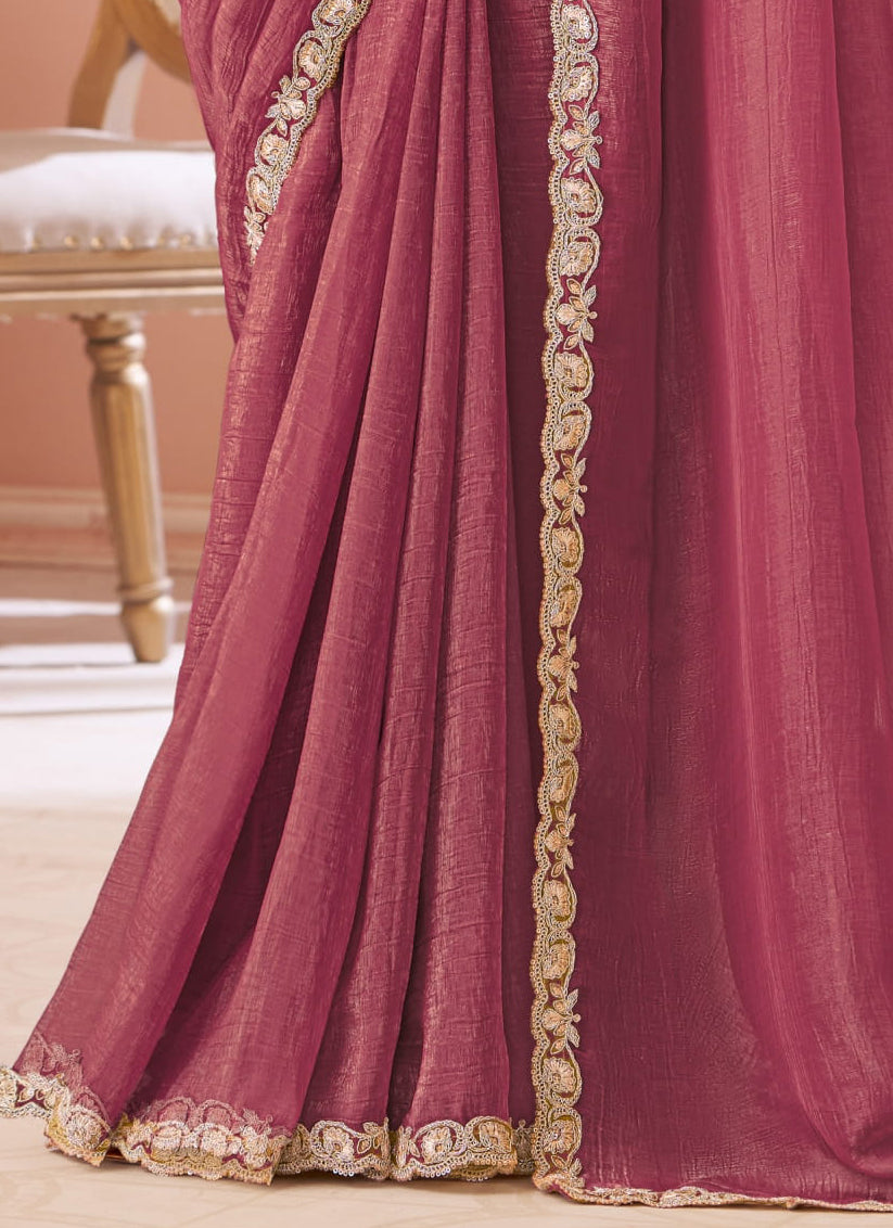 Glamorous Gajari Pink Georgette Party Wear Saree with Embroidered Blouse