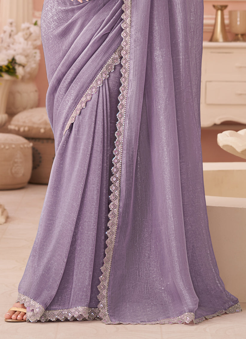 Elegant Mauve Embroidered Georgette Party Wear Saree