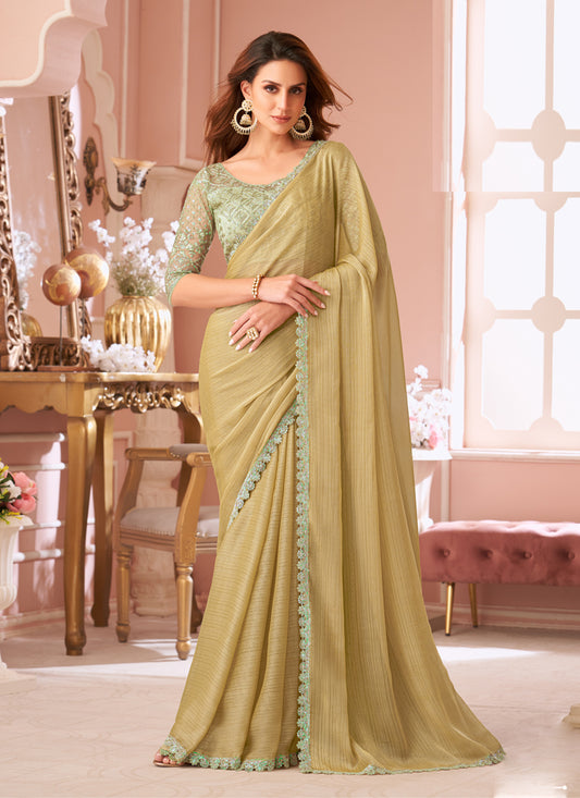 Bewitching Fawn Embroidered Georgette Party Wear Saree