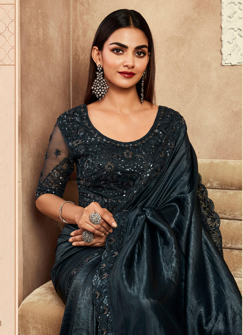 Black Silk Saree with Embroidered Blouse