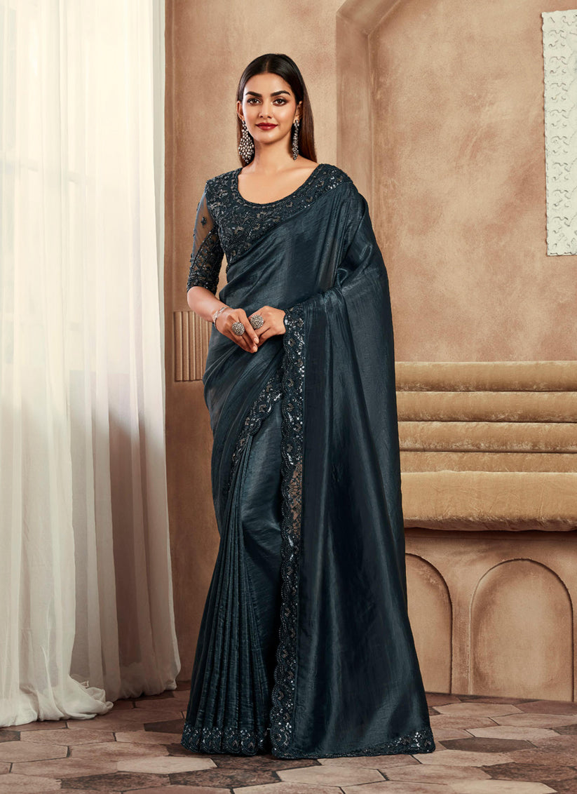 Black Silk Saree with Embroidered Blouse