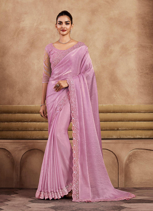 Rose Pink Silk Saree with Embroidered Blouse