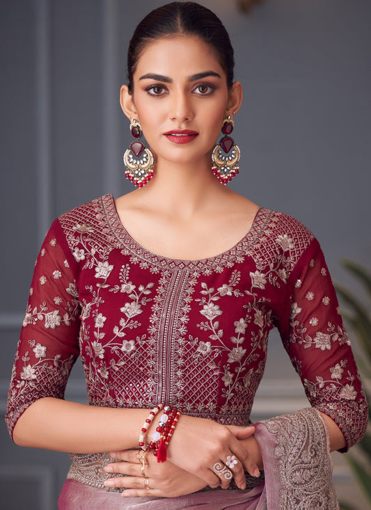 Sweet Snuff Brown Double Tone Silk Embroidered Wedding Saree