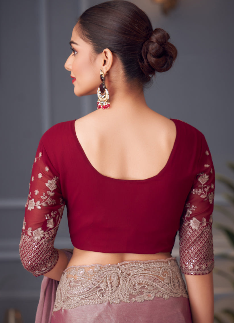 Sweet Snuff Brown Double Tone Silk Embroidered Wedding Saree