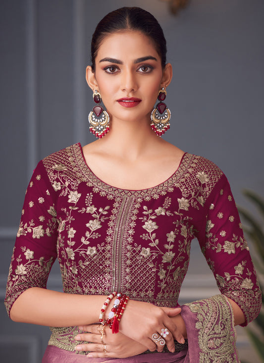 Alluring Old Rose Double Tone Silk Embroidered Wedding Saree