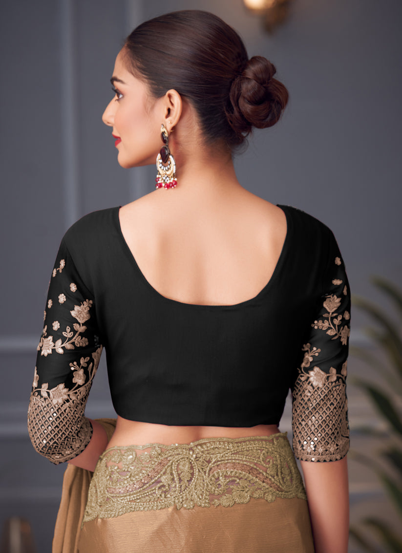 Mesmerizing Taupe Double Tone Silk Embroidered Wedding Saree