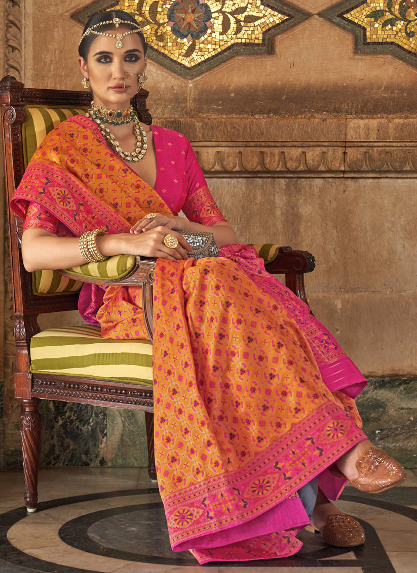 Golden Yellow Silk Jacquard Woven Saree