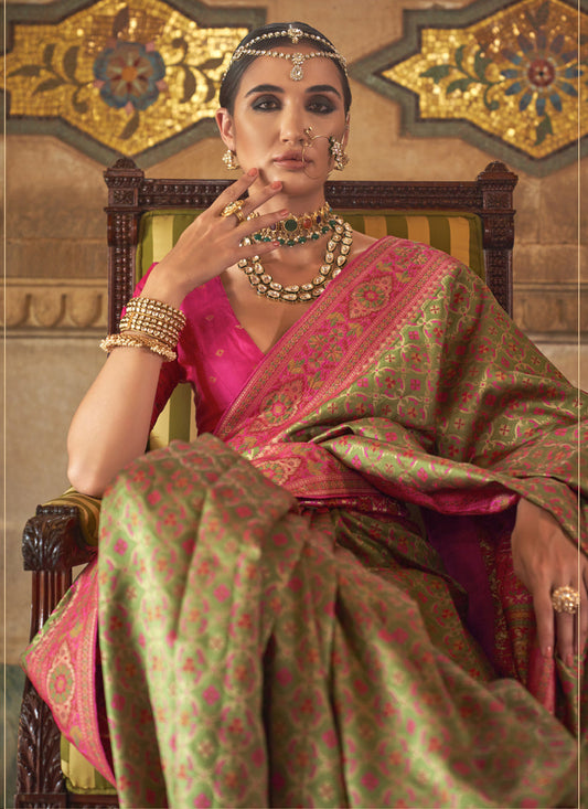 Pistachio Green Silk Jacquard Woven Saree