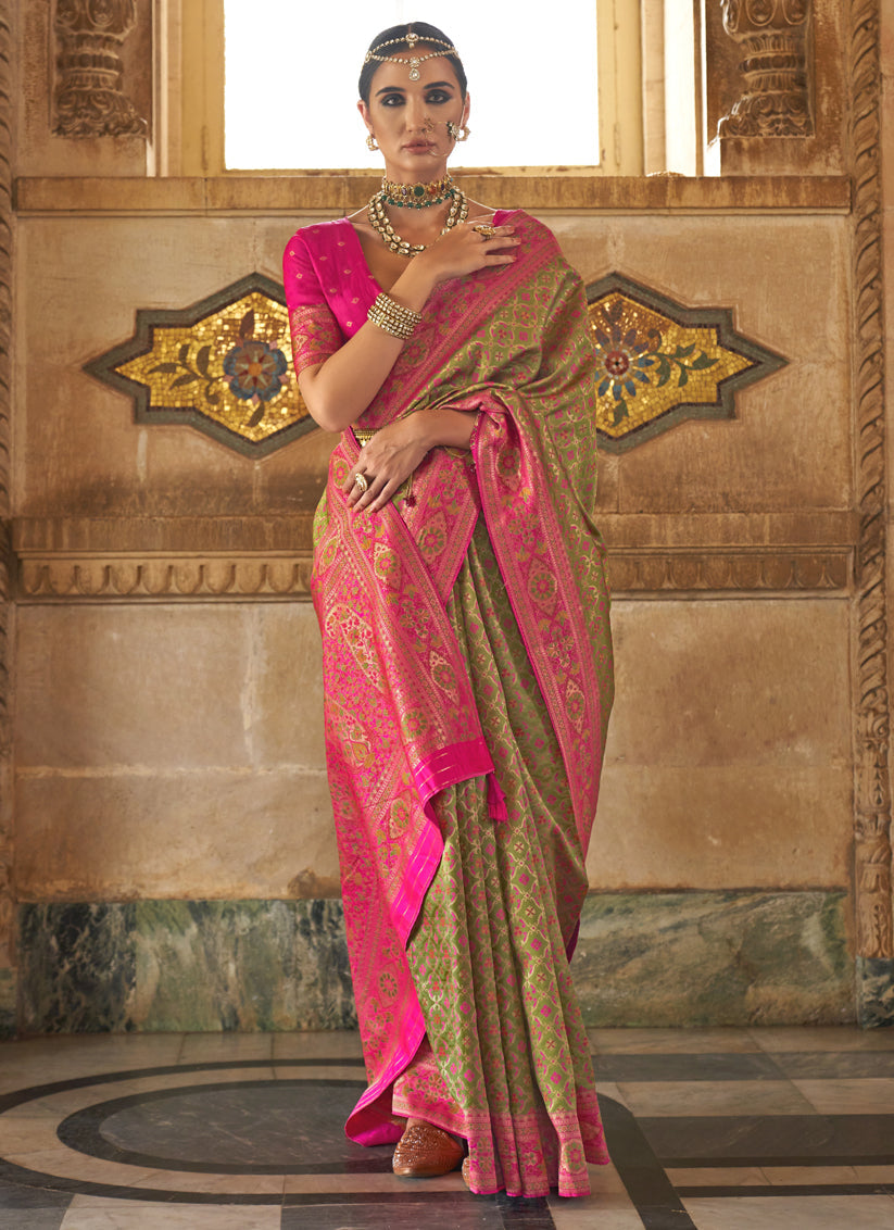 Pistachio Green Silk Jacquard Woven Saree