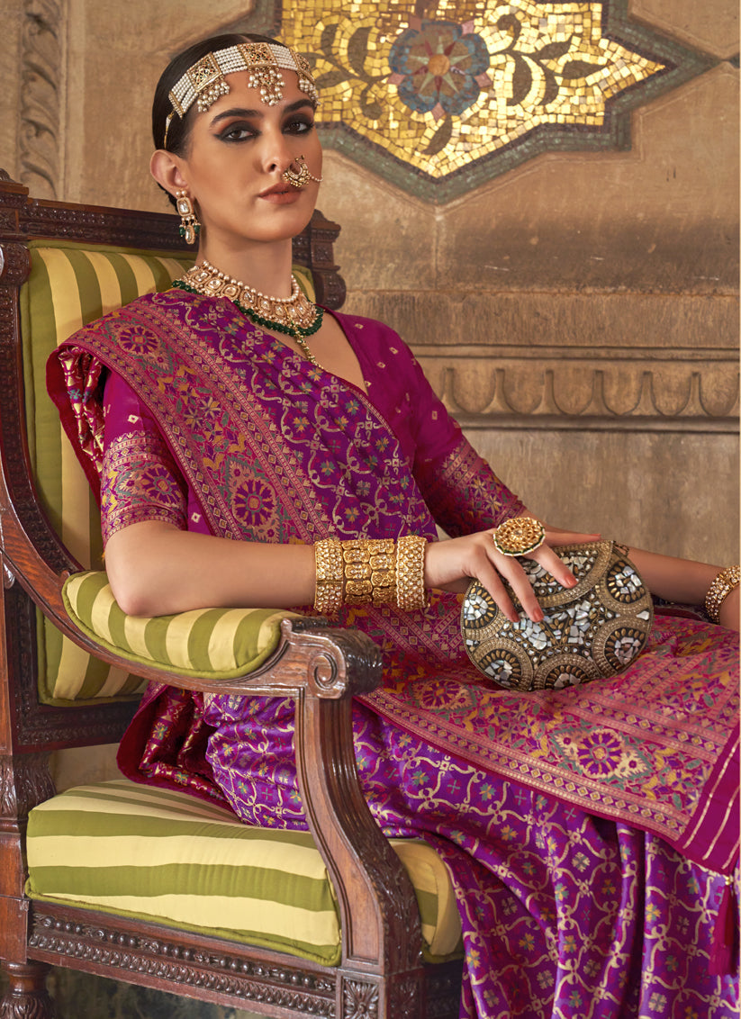 Magenta Silk Jacquard Woven Saree