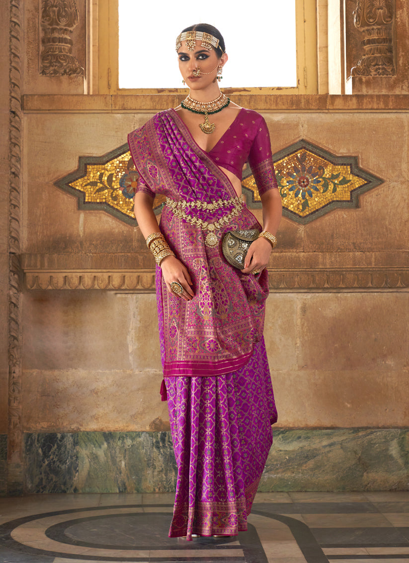 Magenta Silk Jacquard Woven Saree