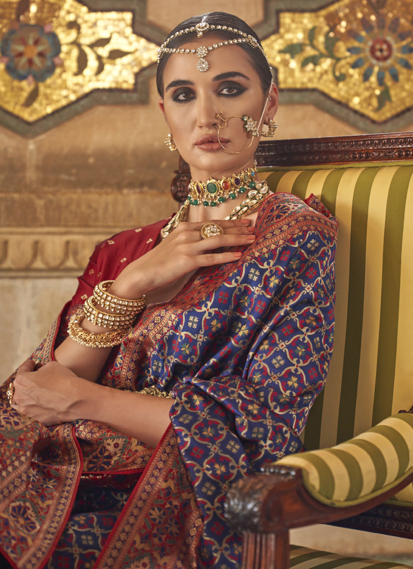 Navy Blue Silk Jacquard Woven Saree