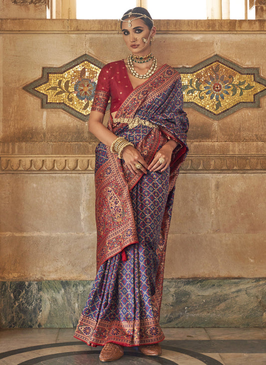 Navy Blue Silk Jacquard Woven Saree
