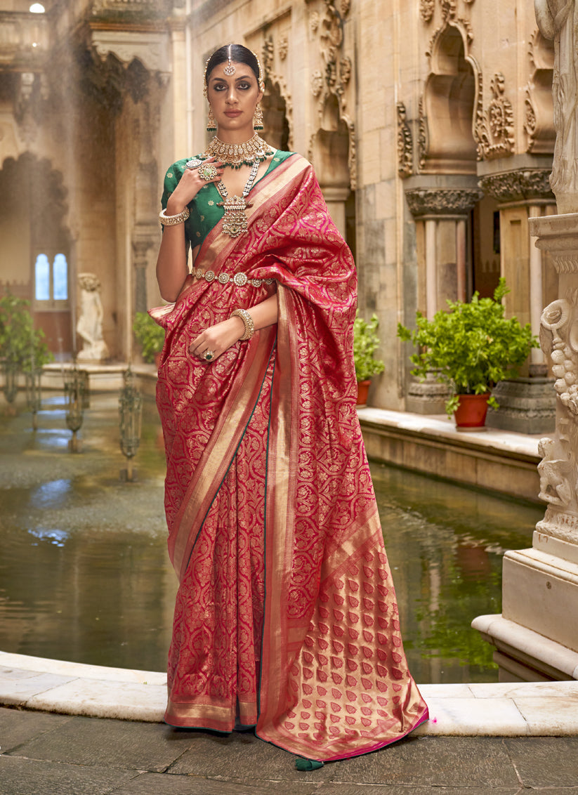 Carrot Red Silk Woven Saree for Festival