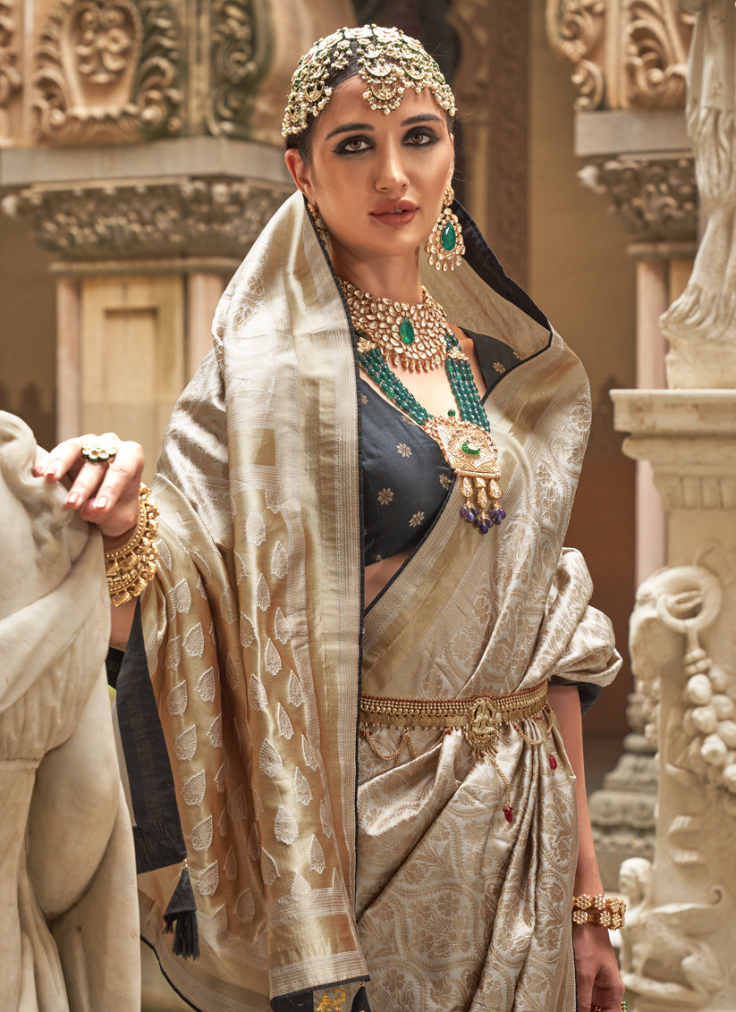 Beige Silk Woven Saree for Festival