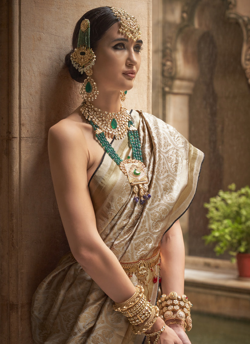 Beige Silk Woven Saree for Festival