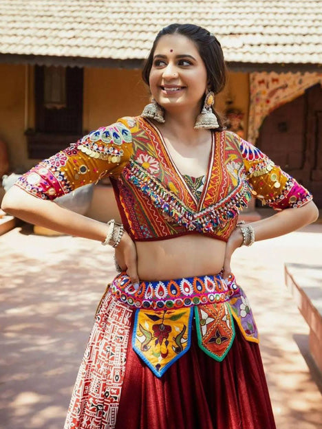 Maroon Heavy Butter Silk Mirror Work Chaniya Choli