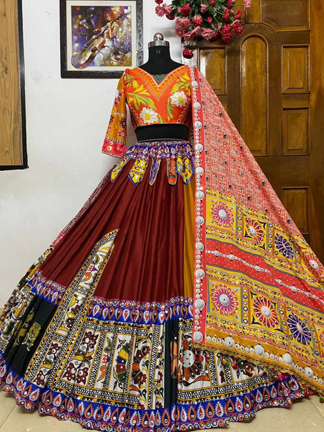 Maroon Heavy Butter Silk Mirror Work Chaniya Choli