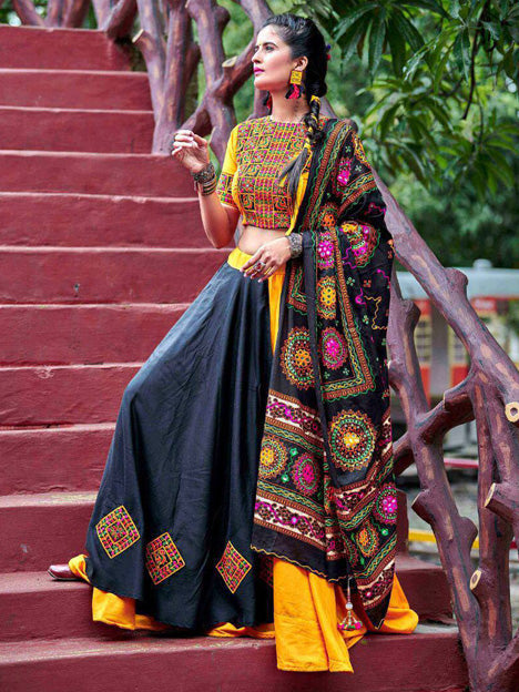 Black and Yellow Soft Cotton Chaniya Choli