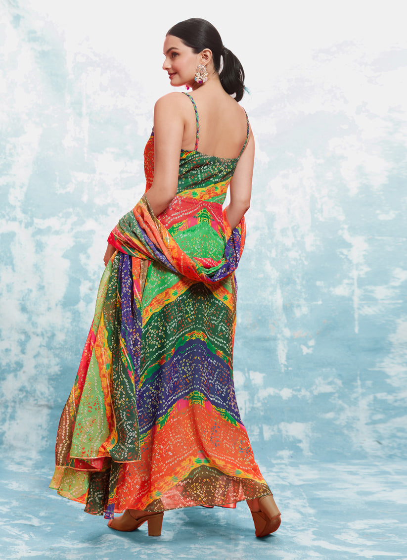 Multicolor Georgette Gown with Dupatta