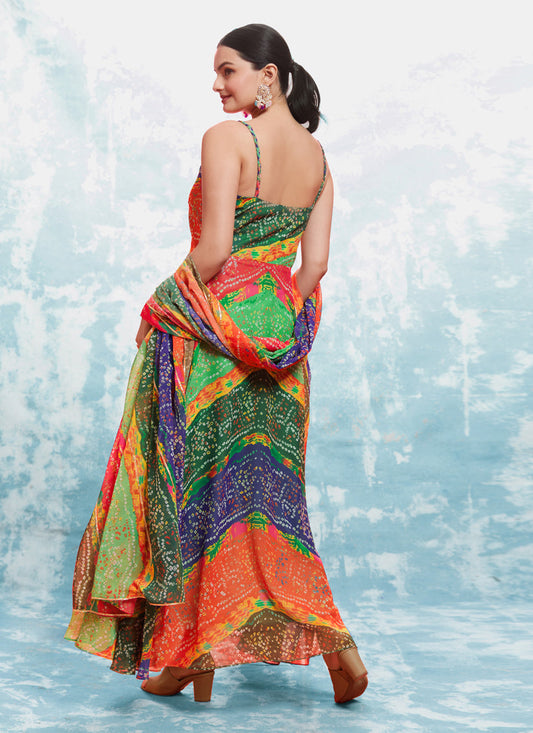 Multicolor Georgette Gown with Dupatta
