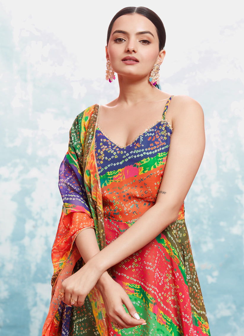 Multicolor Georgette Gown with Dupatta