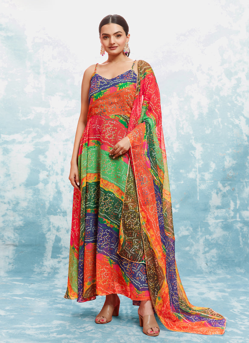 Multicolor Georgette Gown with Dupatta