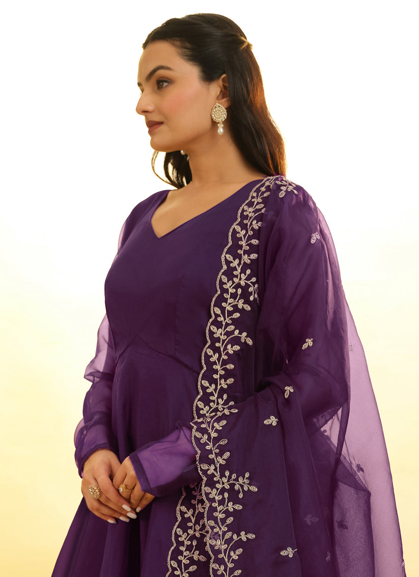 Purple Organza Readymade Anarkali Suit