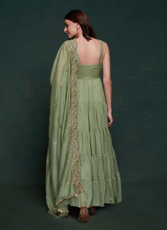 Sage Green Georgette Gown with Dupatta