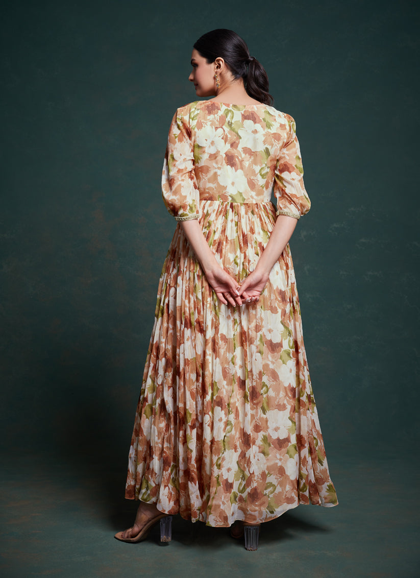 Cream Georgette Readymade Gown