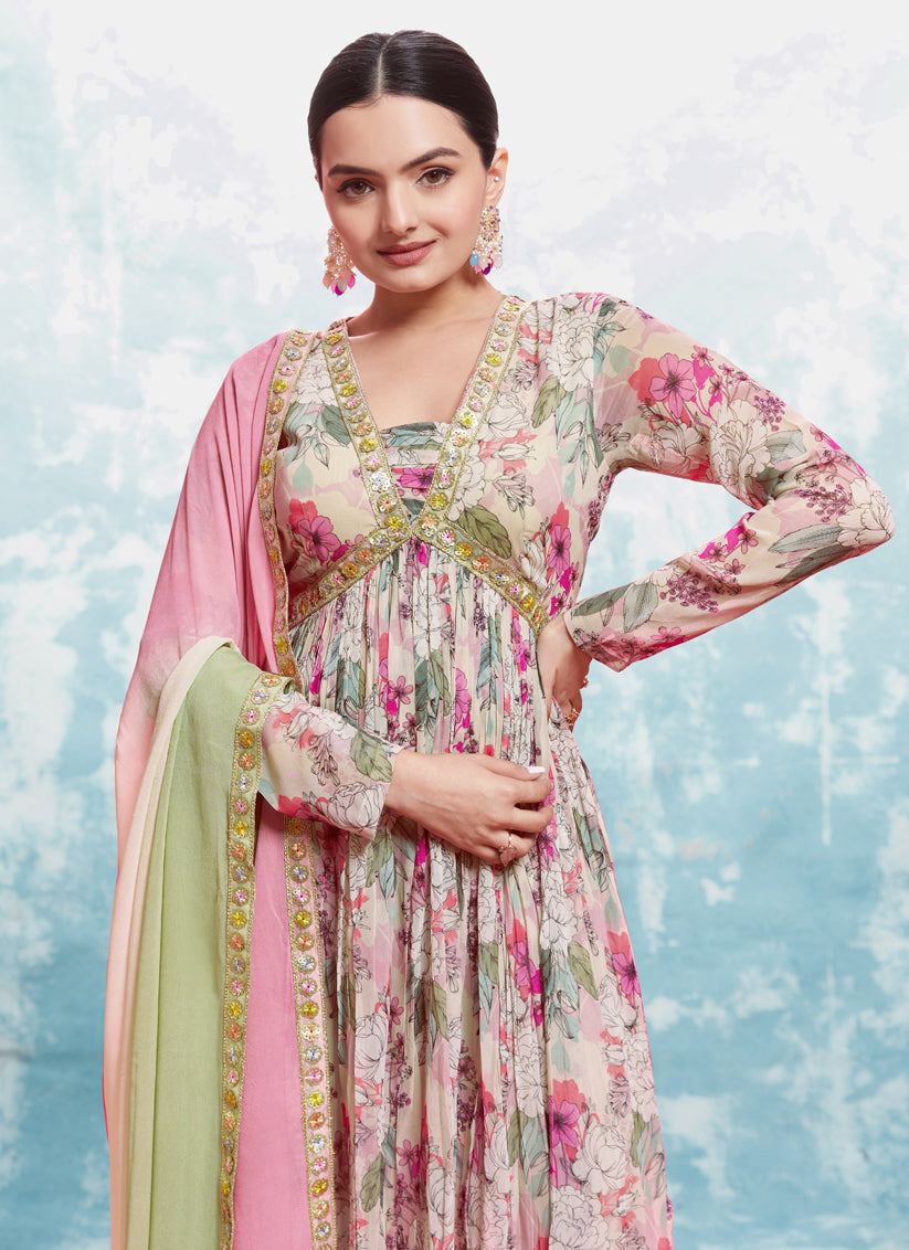 Blush Pink Georgette Readymade Anarkali Suit