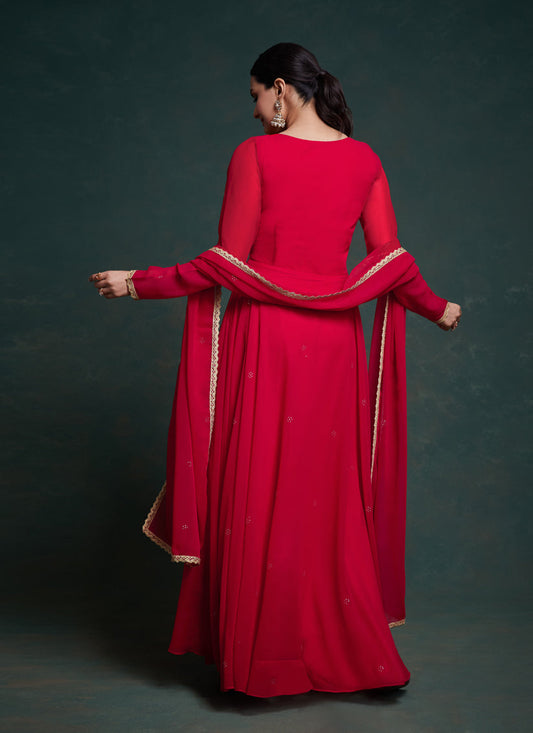 Red Georgette Readymade Gown