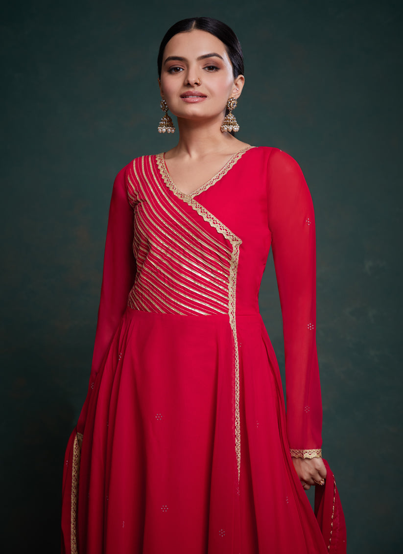 Red Georgette Readymade Gown