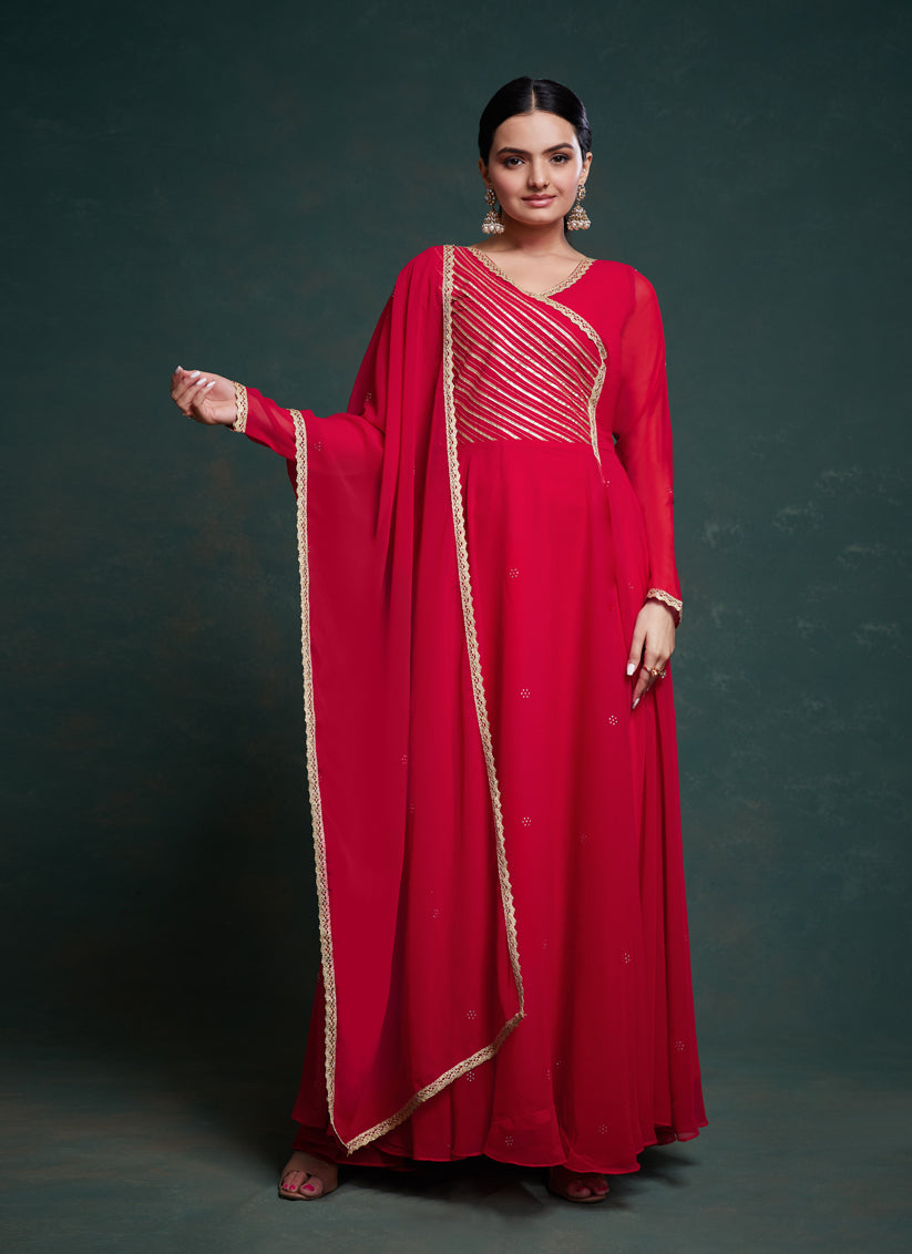 Red Georgette Readymade Gown