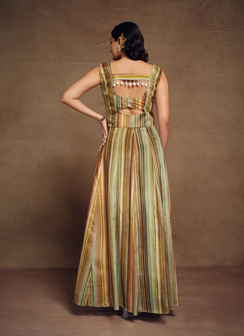 Multicolor Chinnon Silk IndoWestern