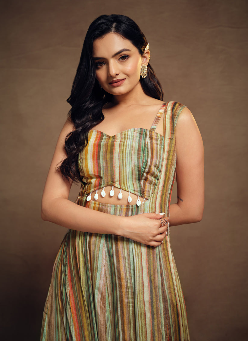 Multicolor Chinnon Silk IndoWestern