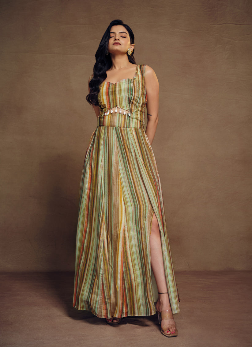 Multicolor Chinnon Silk IndoWestern