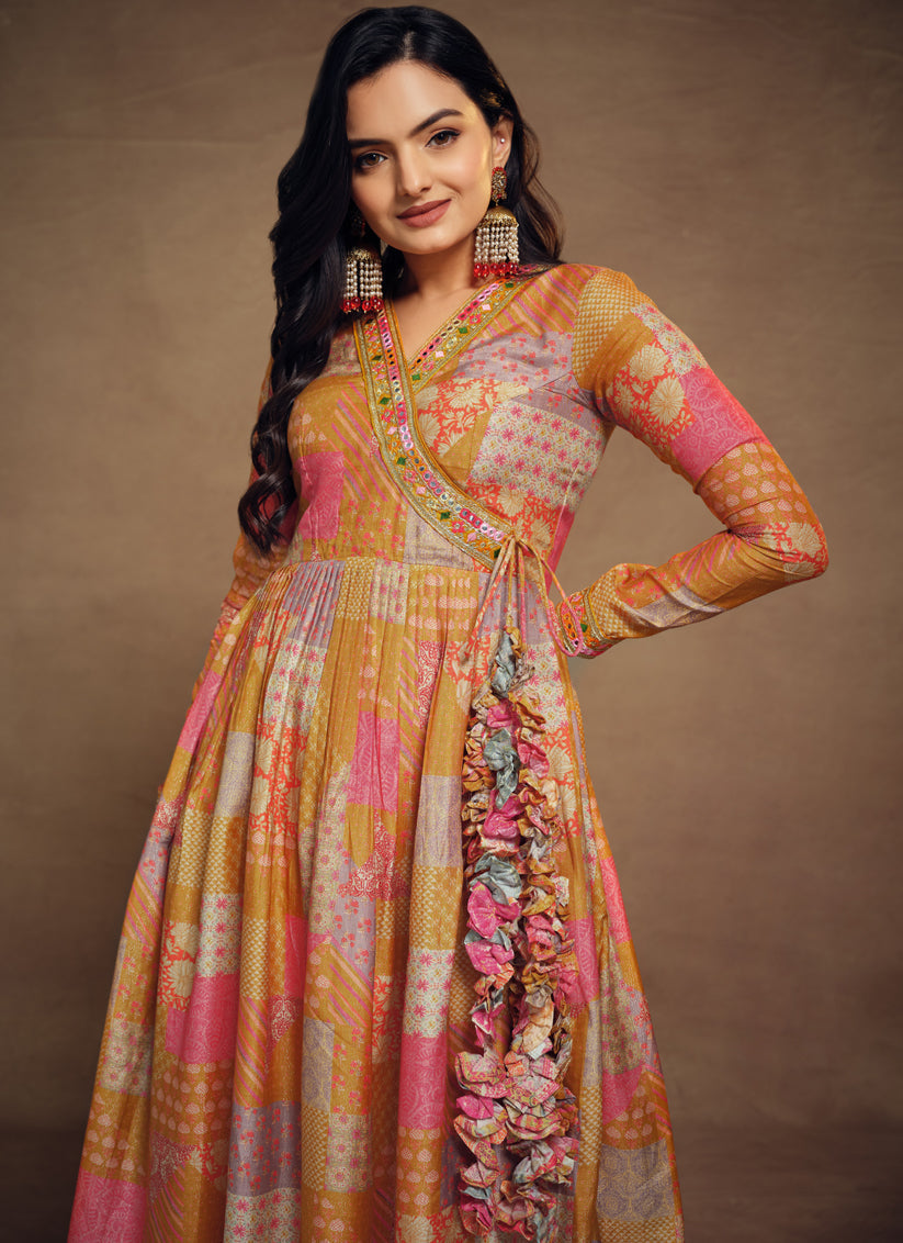 Multicolor Muslin Embroidered Readymade Palazzo Kameez