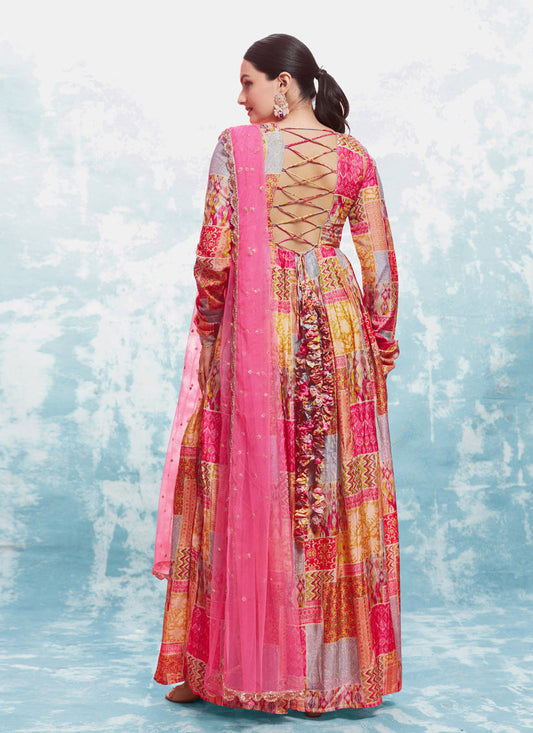 Pink Readymade Gown with Dupatta