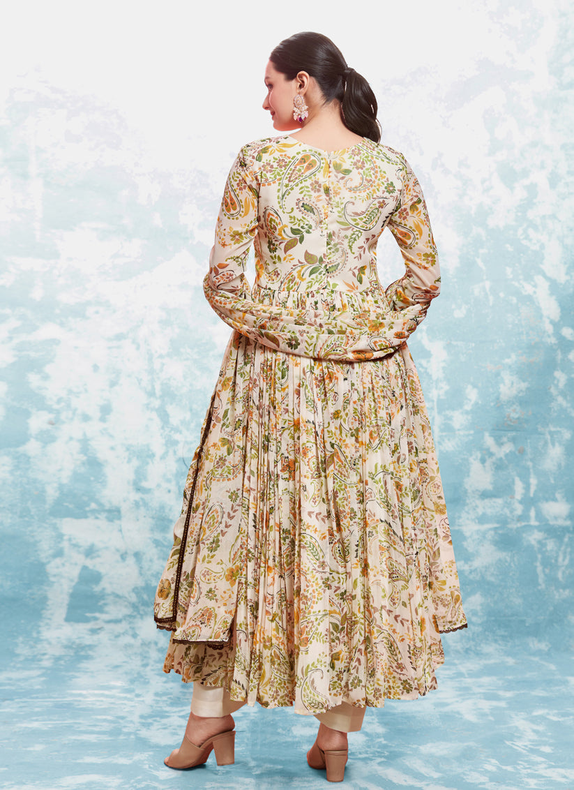 Cream Georgette Readymade Anarkali Suit