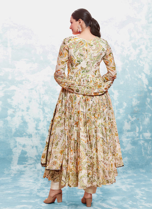 Cream Georgette Readymade Anarkali Suit
